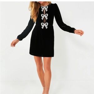 SALONI Black Velvet Mini Dress with Silver Bow Accents Size 6